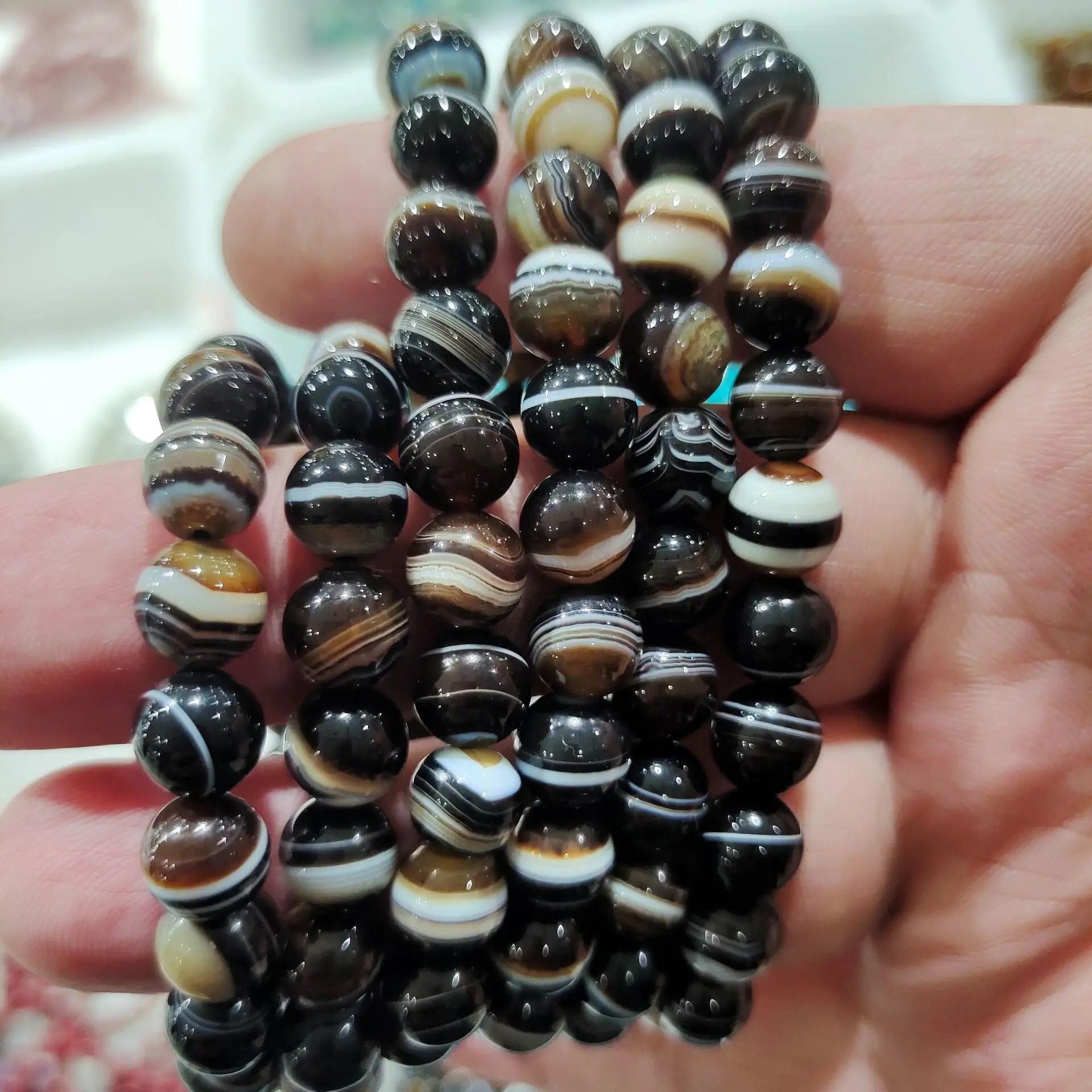 

Бусины из натурального камня в форме кофейной полосы, круглые свободные каменные бусины для изготовления ювелирных изделий, браслетов, оже...