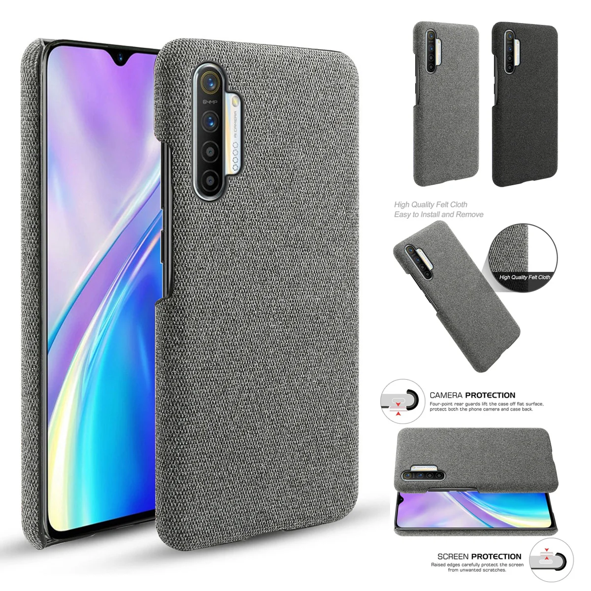 For Oppo Realme XT X2 Pro 5 Case Retro Woven Fabric Cloth Hard PC A9 (2020) Reno A Ace Reno2 Z 2 Phone Coque |
