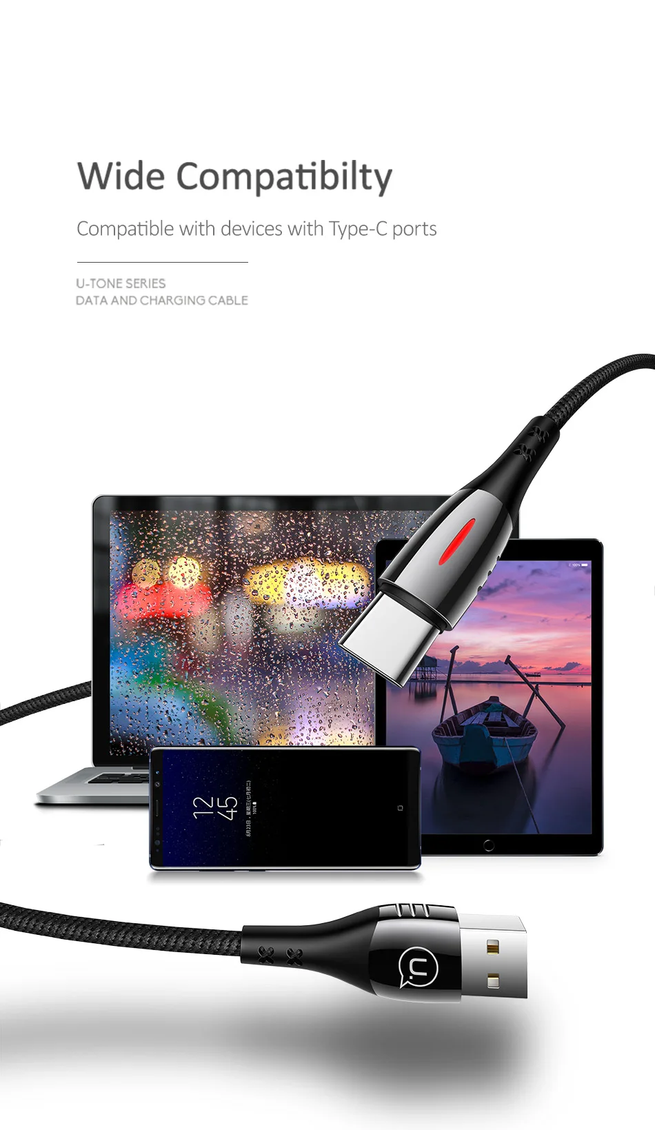 USAMS Smart power off QC3.0 type C зарядный защитный кабель для samsung huawei Xiaomi USB C кабель с автоматическим отключением кабель type-c