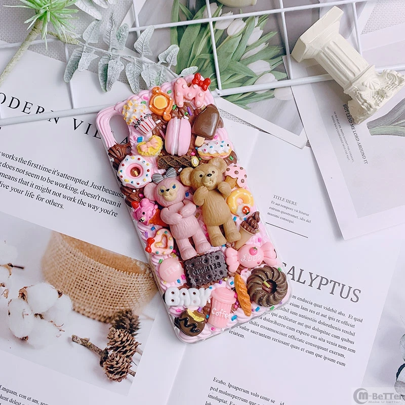 

Handmade Case for iPhone 12 pro cute Bear Phone Cover ip 11 7/8 plus for iPhone X/XS MAX XR 3D icecream DIY creamy shell SE 2020