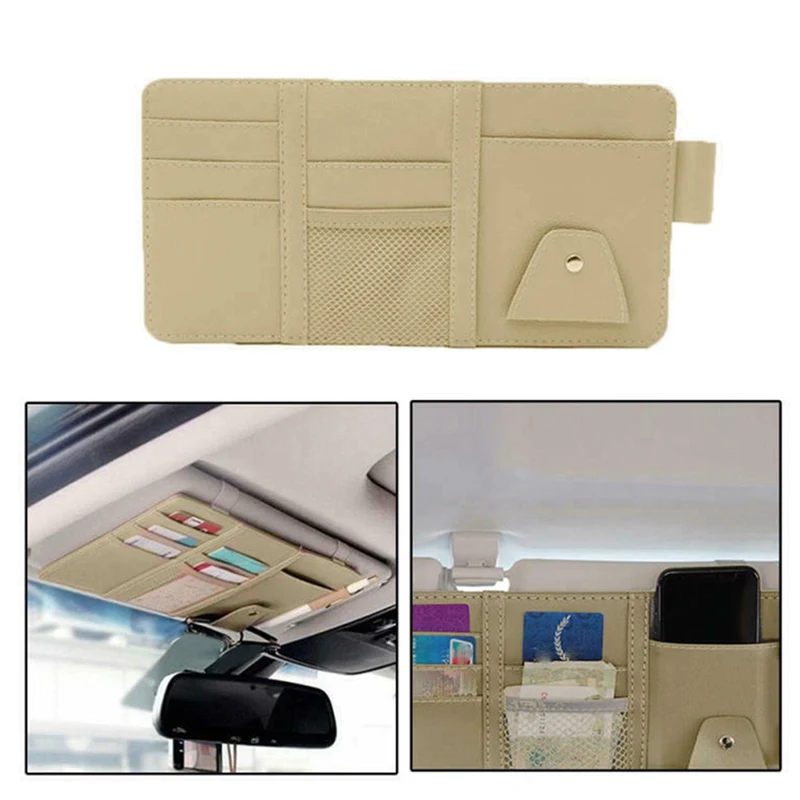 

Car Ticket Receipt Card Peather Holder Bag for Auto Sun Visor Credit Card ID Card Badge Hanging Storage Cover Fastener Clip Mat