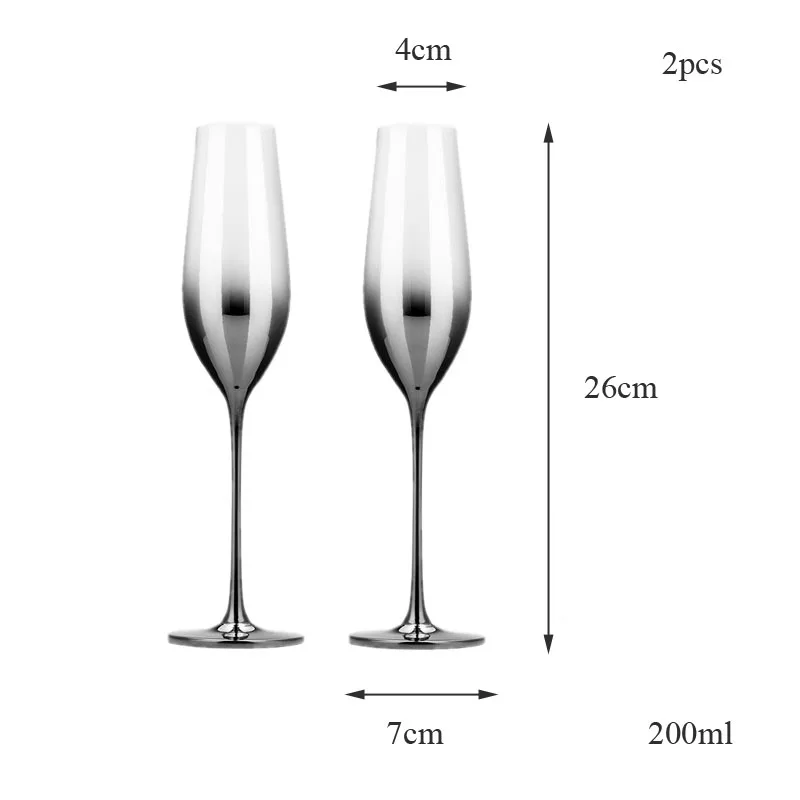 2pcs 200ml cups Высококачественный гальванический красный бокал для вина, кружка серый стеклянный бокал чашки хрустальные бокалы шампанского отель посуда для вечеринки свадебный подарок - Цвет: 2pcs 200ml cups