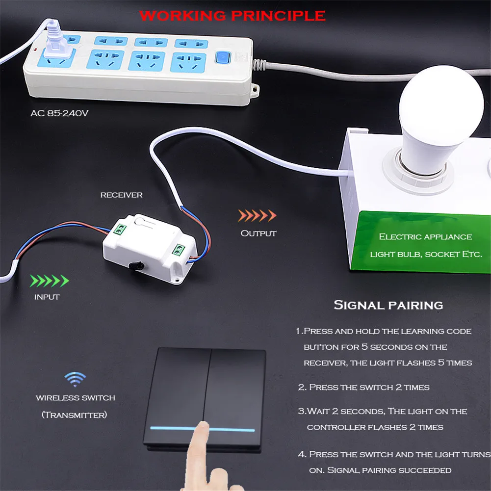 SMATRUL 433 МГц беспроводной переключатель, светильник Smart Push RF, пульт дистанционного управления, AC 110 В 220 В, приемник, 50 м, настенная панель, кнопка, лампа для спальни 1000 Вт