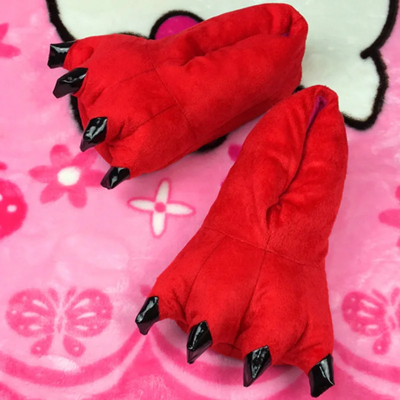 Детские тапочки; тапочки с изображением тигра, динозавра, лапы животных; тапочки с героями мультфильмов; Детские костюмы для рождественской вечеринки на Хэллоуин - Цвет: Красный