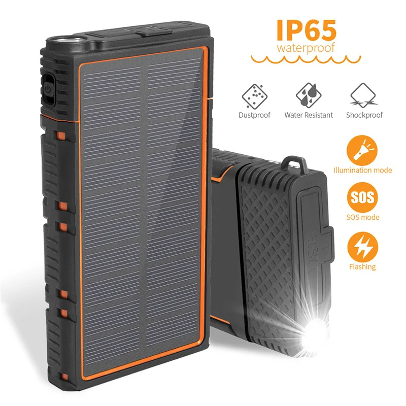 Настоящая емкость 15000mAh пауэр банк Солнечная батарея питания водонепроницаемый