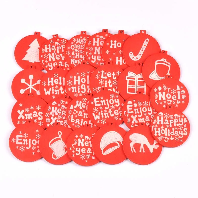 

10Pcs Round Red Wooden Christmas Pendants Hanging Ornament Santa Claus Wood Slices Xmas Tree Party DIY Home Decor Gifts m2702
