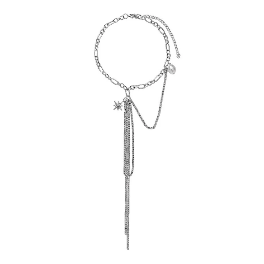 

Fashion full of rhinestones star stitching necklace star pearl tassel necklace collar long clavicle chain ladies necklace