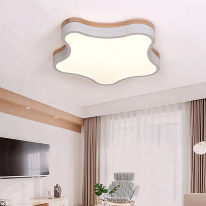 

Star Wooden LED Ceiling Lights With Remote Control Macaron color Ceiling Lamp For Living Room Dining Kitchen Lighting Fixtures