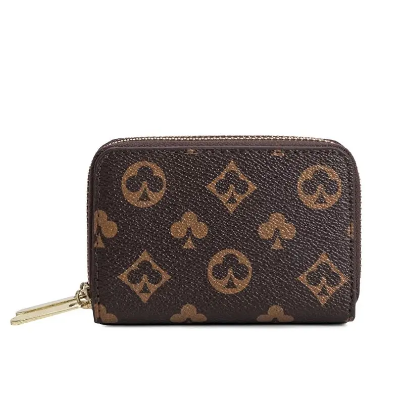 

Card Bag Small Zipper Contracted Purse Classical Brown Floral Brand Deisgner Fahions New Key Bag Women's Purse Short Wallet