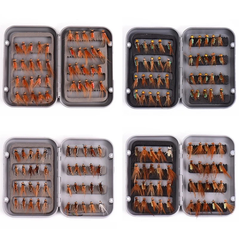 

448D Fly Fishing Flies Kit with Box, Dry Wet Flies, Nymphs, Streamers for Bass Salmon Trout Fishing 40Pcs