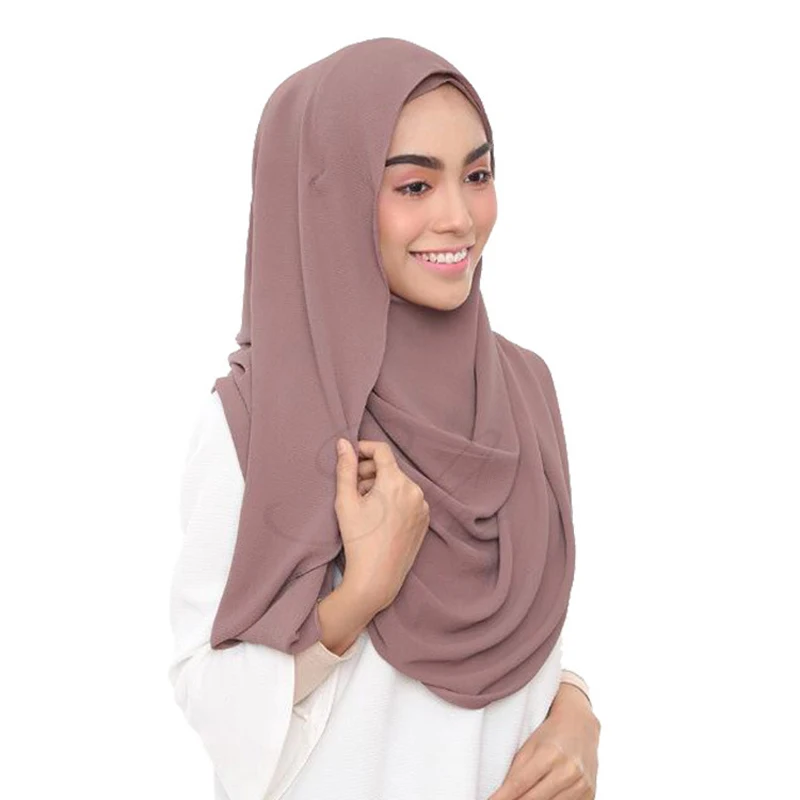 

JTVOVO RUNMEIFA 2021 New Muslim Double Chiffon Women's Fashion Hijab Monochrome Light Veil Femme Musulman Scarf Shawl Islam Hats