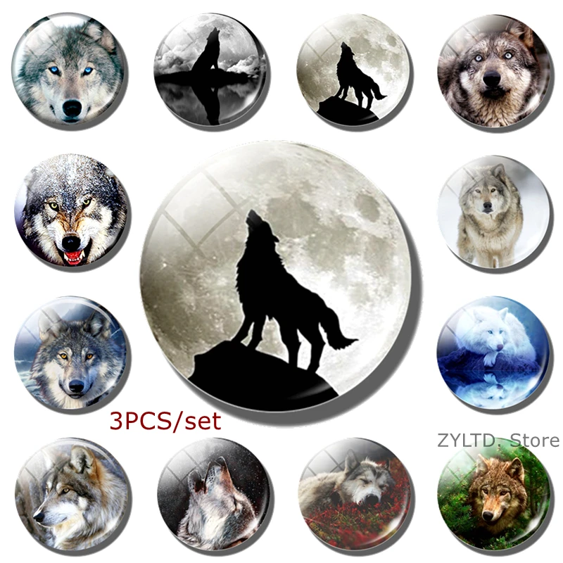 Wolf fridge magnet 3PCS set Glass cabochon refrigerator magnets animal stickers Refrigerator decoration message board Home Decor beautiful scenery refrigerator magnets fairy tale world snow house fridge magnet decorative christmas gifts cute message board