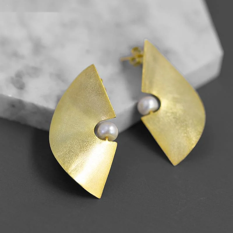 

925 Sterling Silver Fashion Statement Big Geometric Stud Earrings For Women Modern Jewelry