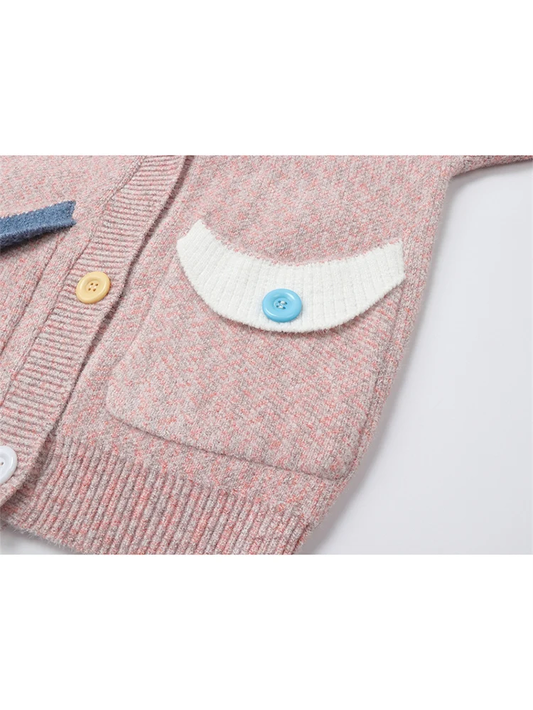 Женский вязаный кардиган с V-образным вырезом и длинным рукавом |