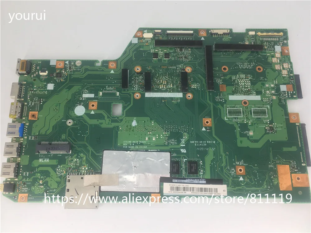 yourui для asus x751md laptopmotherboard rev 20 n2930 процессор с гра