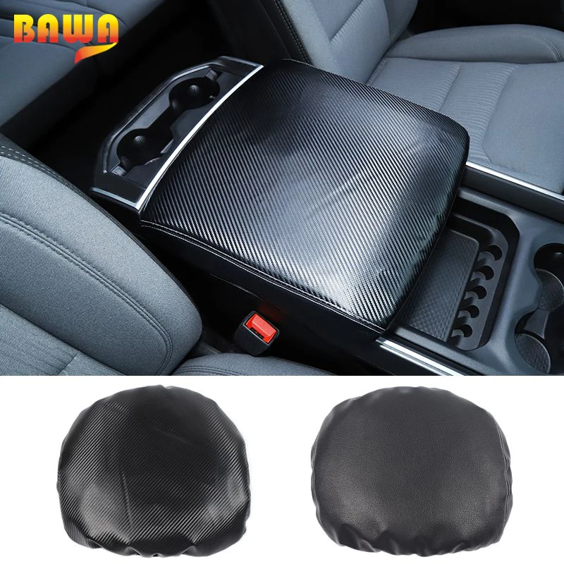 

BAWA Interior Accessories Dodge Ram Leather Carbon Fiber Grain Car Storage Armrest Box Pad for Dodge Ram 2018-2021
