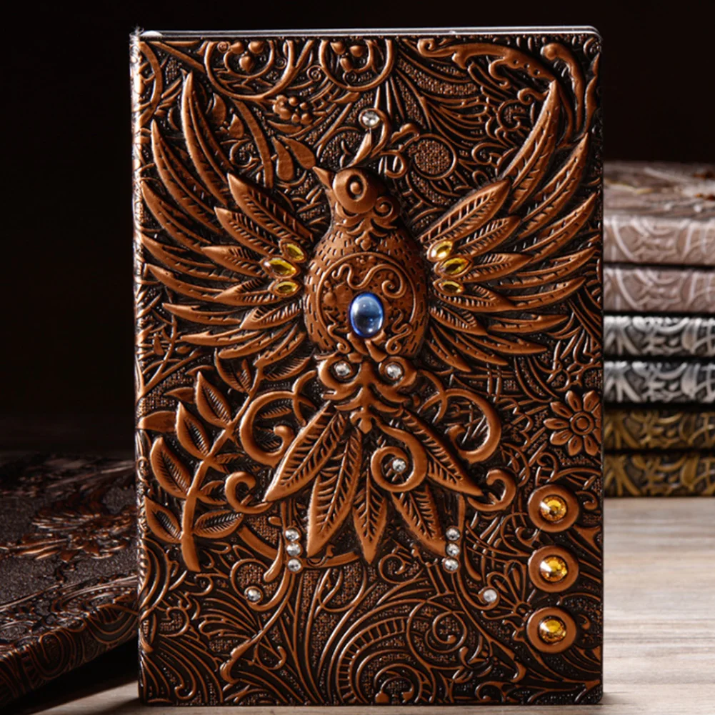 

Handcraft Phoenix Gift School Journal Diary Embossed Retro Notebook Hardcover Writing Pads PU Cover Travel Home