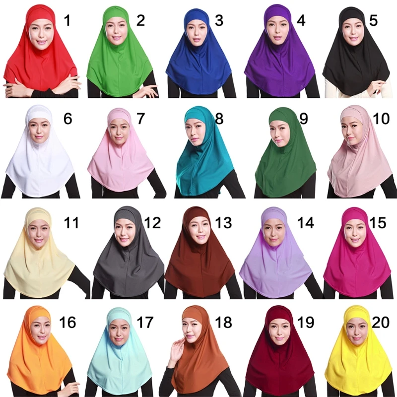 

Solid Color Amira Jersey Muslim Hijab Soft Cotton Stretch Head Scarf with Tube Inner Underscarf Cap Hood
