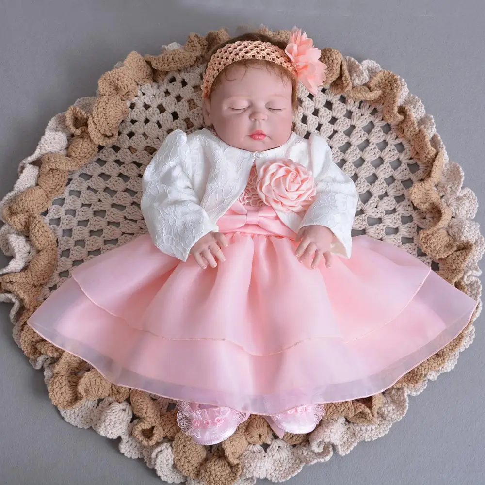 

3PCs per Set Baby Girl Baptism Dress Infant Girl Christening Easter Gown Newborn Party Dress Lace Headband Jacket 0-24 Months