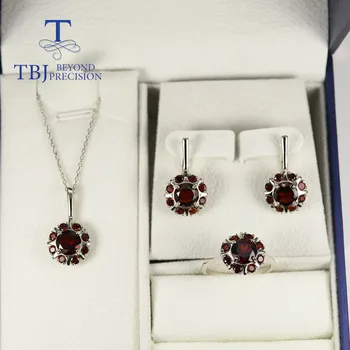 Red garnet ring earrings Pendant Jewelry Set - 925 sterling silver jewelry 5