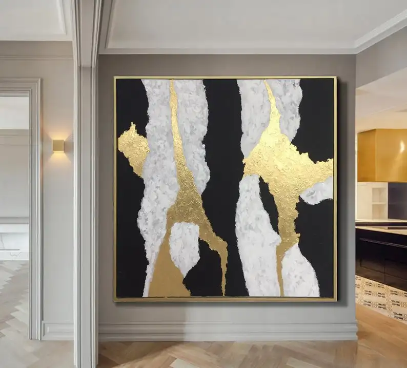 

Acrylic Abstract Painting Gold Leaf Paintings On Canvas Extra Large Wall Art Work Abstract Oversize Canvas Art Wall Art Abstract