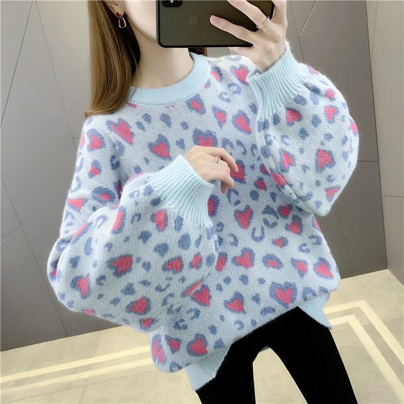 

Room 210574, row 7, No. 3 (top)] настоящий съемный Свободный пуловер с круглым вырезом любовного цвета [3001] 52