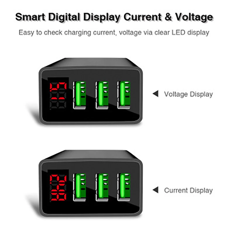 

5V3.1A Digital Dispaly Charger 3USB QC3.0 Fast Charge Digital Display Charging Head USB Smart Mobile Phone Fast Charging Adapter