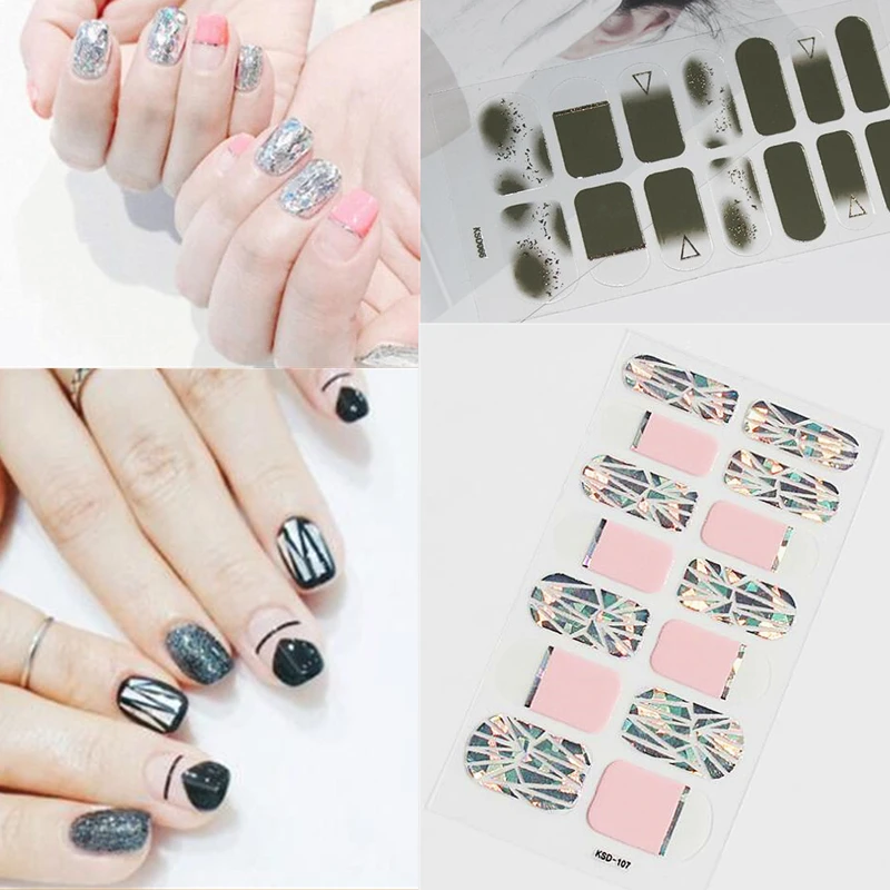 14 наконечников/лист красочные 3D наклейки для дизайна ногтей клейкие полные