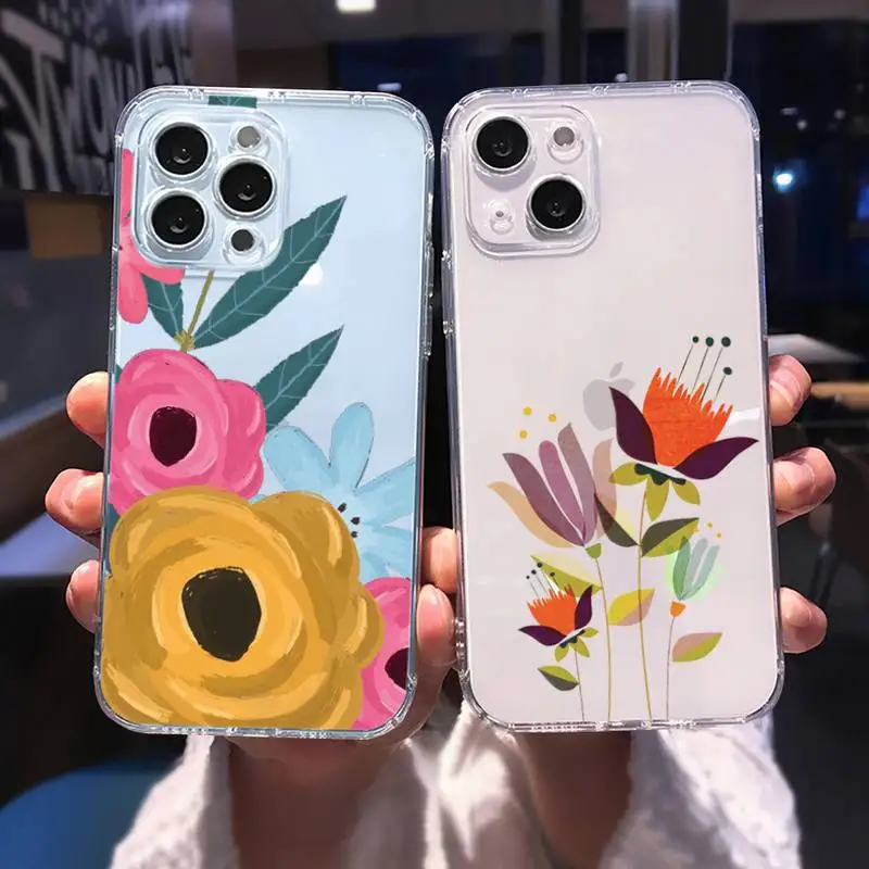 

Cartoon flower doodle design beautiful Phone Case For iphone 13 12 11 8 7 plus mini x xs xr pro max Transparent soft