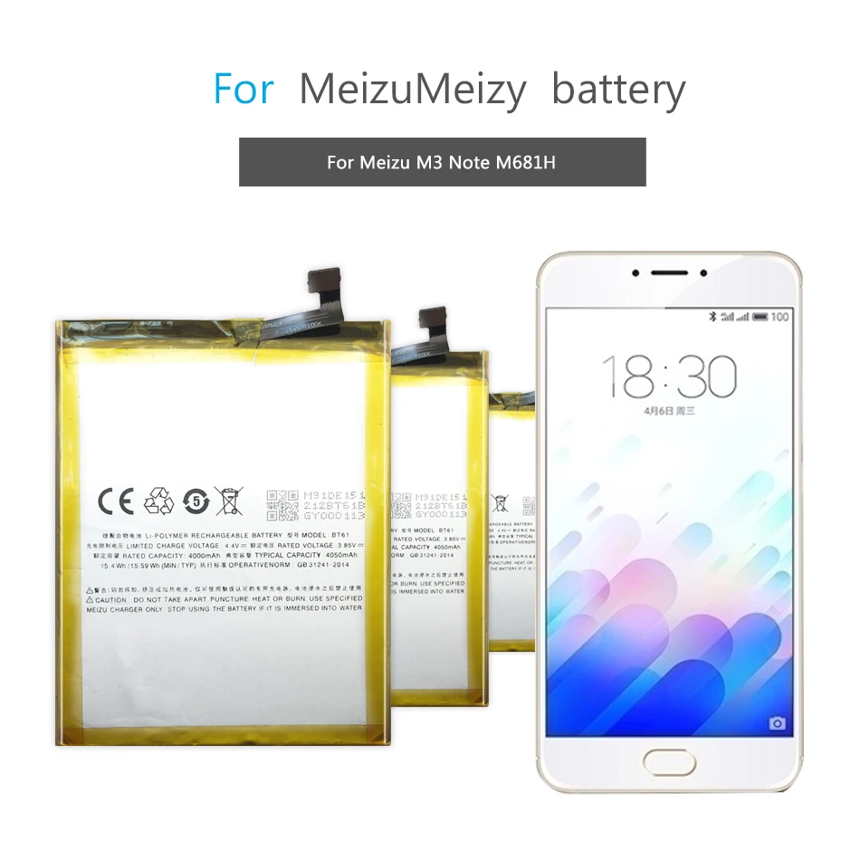 Аккумулятор для мобильного телефона BT61(M) для Meizu M3 Note Аккумулятор BT61 M681H M681 4000 мАч/M3 Note Pro Prime сменный аккумулятор