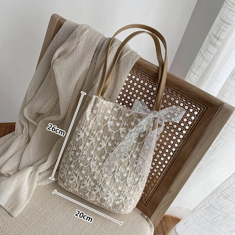 

Lace Bucket Straw Handbags Women New Portable Weave Shoulder Bags Holiday Beach Large Flower Pattern Tote Fashion Package SS3664