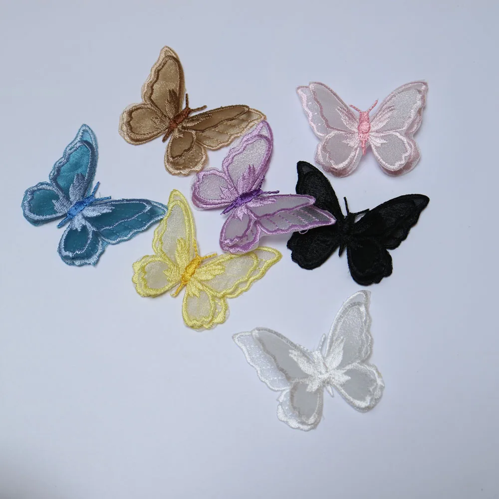 7pc DIY fashion organza 2layer 3D butterfly Patches for clothing 