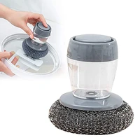dish scrubber palm brush with soap dispenser set scouring pad pot scrubber metal sponge household kitchen cleaning brush tools