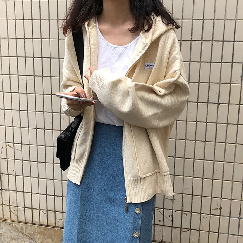 4 цвета 2019 осень и зима корейский стиль свободный большой карман на молнии свитер