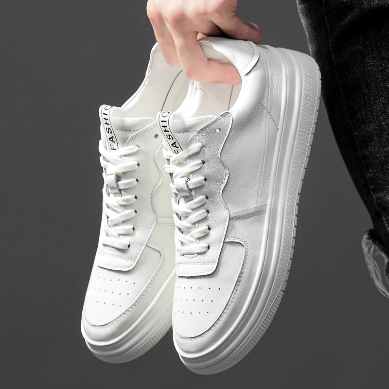 

2019 new fashion men's shoes casual genuine leather male flats sneakers classic white black shoe man nice platform shoes for men