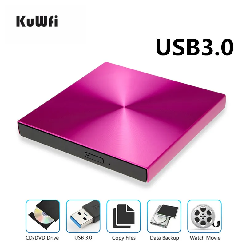 KuWFi USB3.0 Внешний DVD горелка ридер CD ROM плеер Оптический привод для MAC OS/MacBook /для Apple