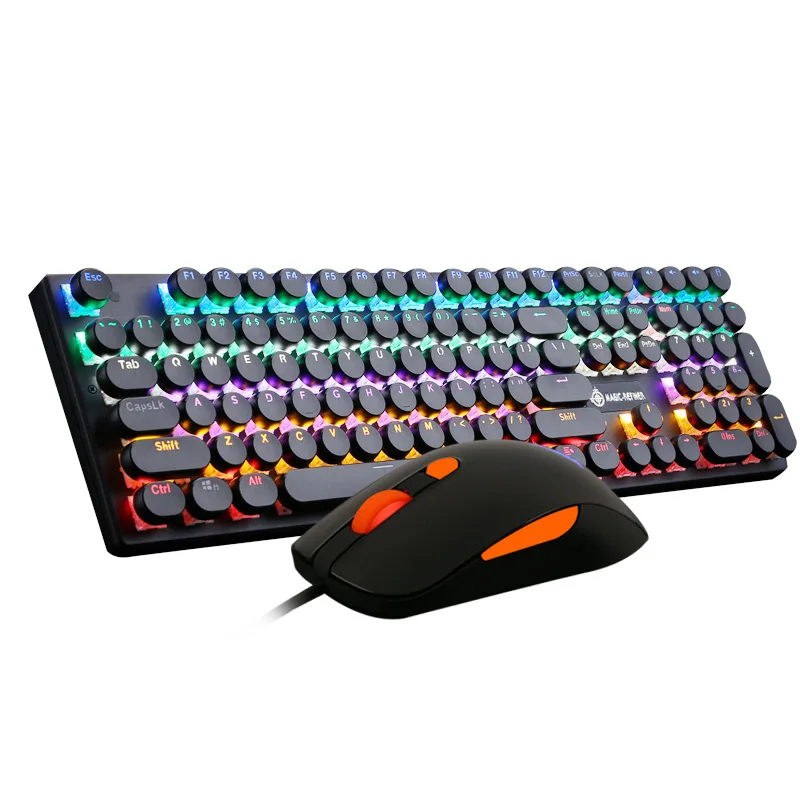 

KEFAN Magician 1505 retro round keycap 108 key computer office eat chicken wired keyboard and mouse set green shaft