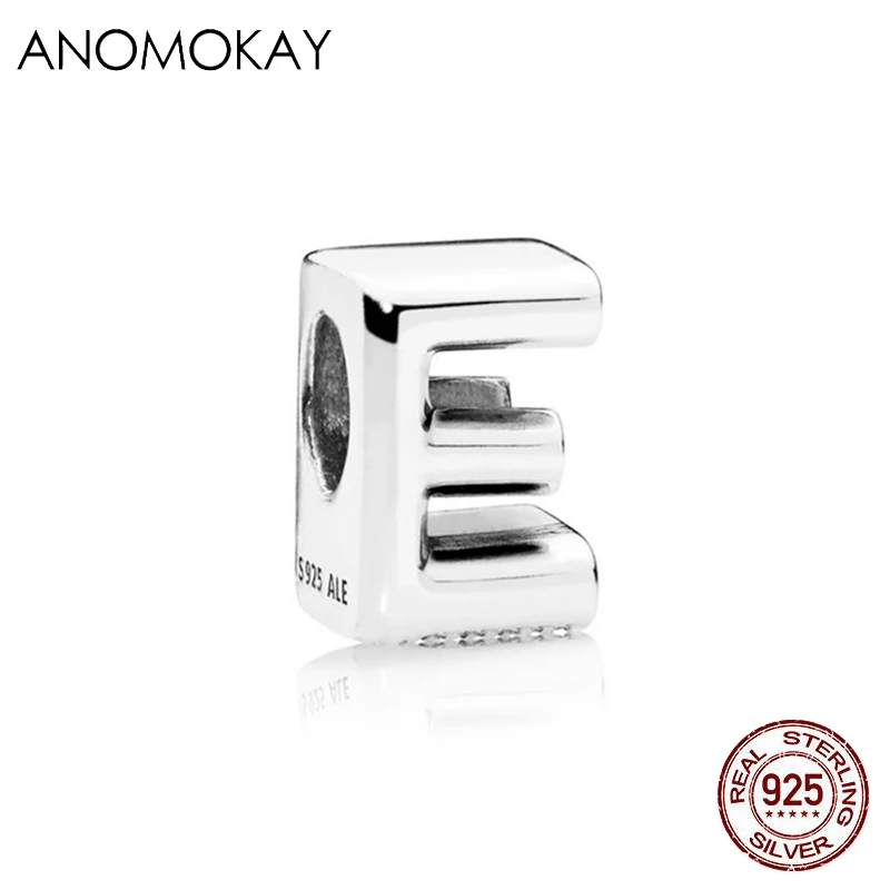 ANOMOKAY, новинка, 925 пробы, серебро, от A до Z, классика, 26 букв, бусины, амулеты, подходят для браслетов Pandora, сделай сам, изготовление ювелирных изделий