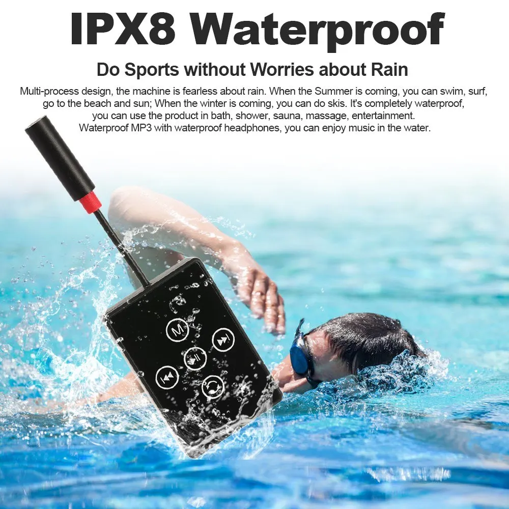 IPX8 мини Водонепроницаемый MP3 музыкальный плеер 8 Гб FM радио W/наушники для