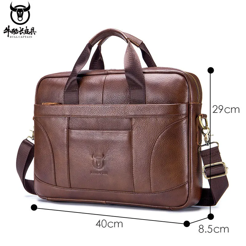 Men's Genuine Leather Briefcase Business Handbag Top Layer Cowhide Male Shoulder Cross Body Bag 14