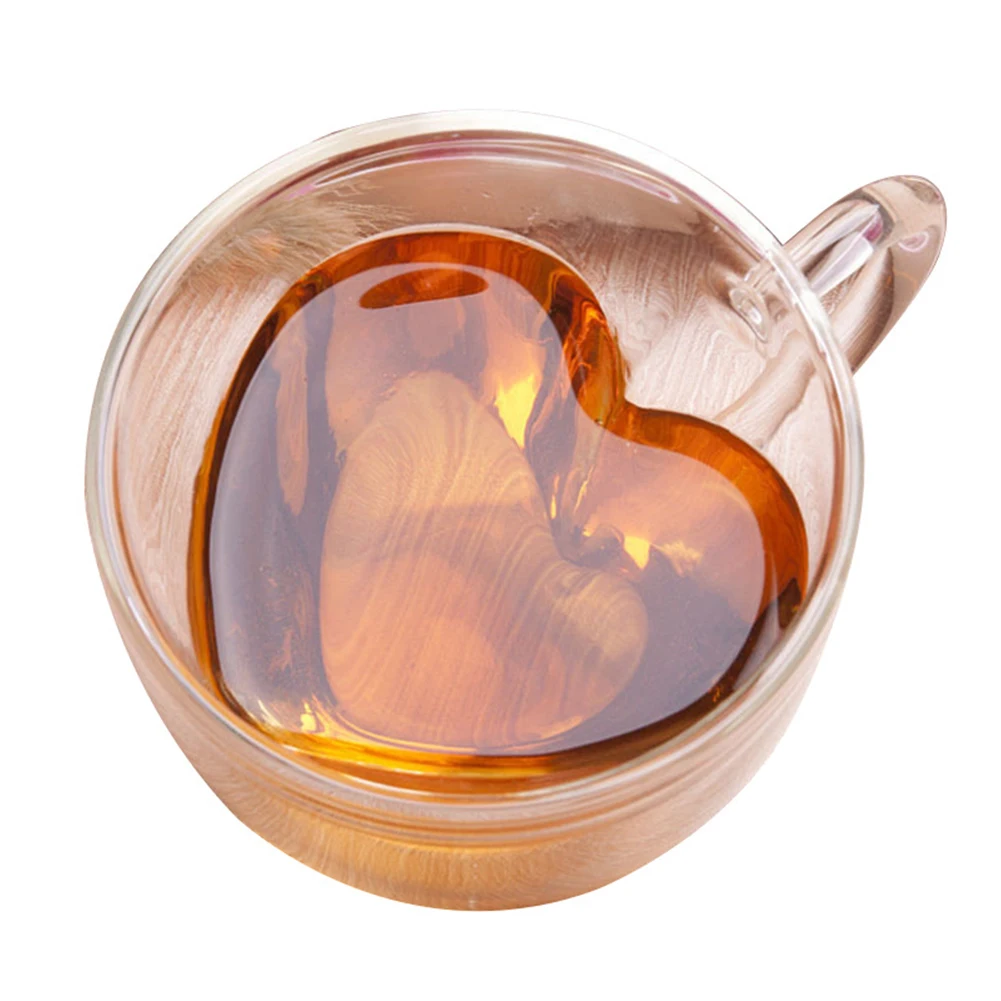 180/240ml Double Wall Love Heart Handle Coffee Tea Heat Cold Resistant harmless High Borosilicate Glass Insulation Cup Drinkware | Дом и сад