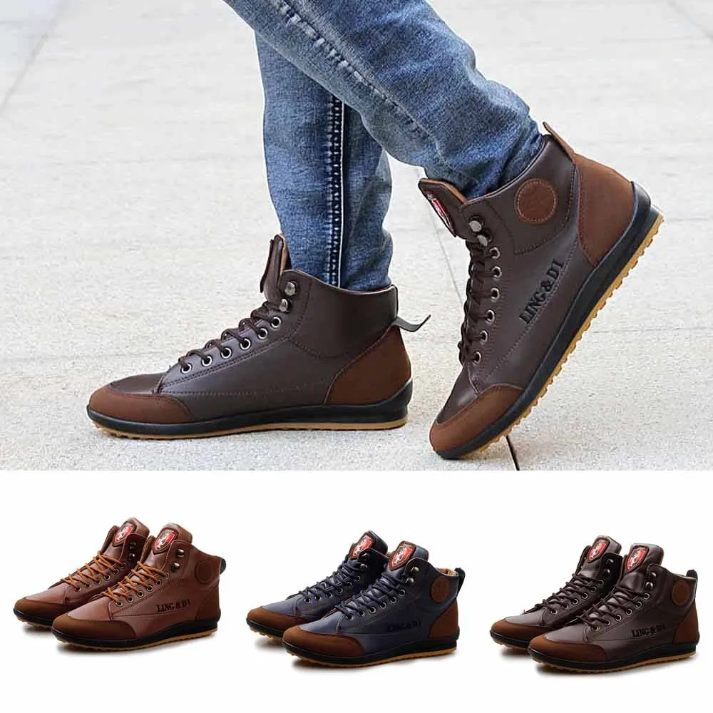 

Fashion Men Shoes High Quality Leather Boots Sports Casual Shoes British Style Vintage Shoe Winter Keep Warm Shoe Boots