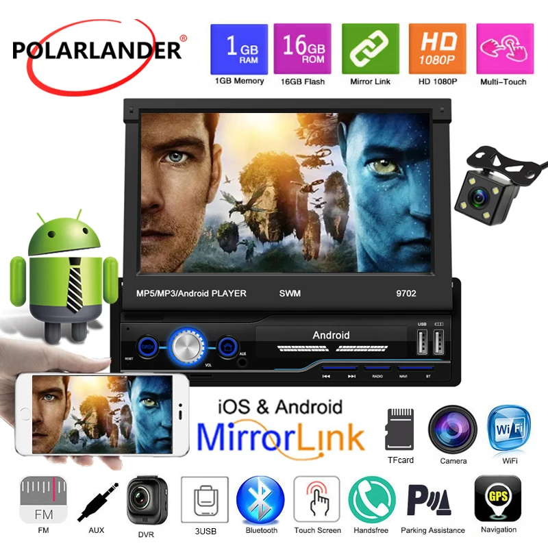 Автомагнитола MP5 сенсорный экран GPS камера заднего вида 7 &quot Mirror Link 1din Bluetooth IOS Android