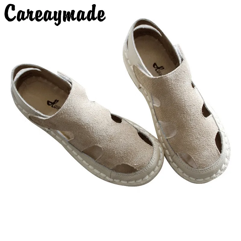 Careaymade-Original retro literature Cow Suede  pure handmade soft soles women shoes comfortable simple hollowed sandals