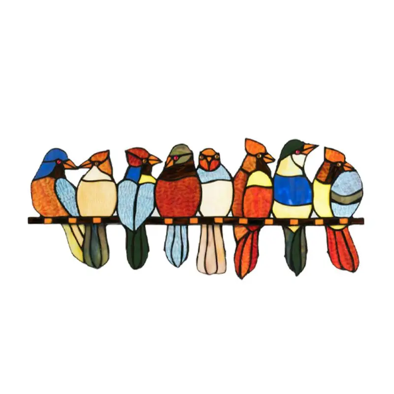 

Stained Glass Window Panels Birds on a Wire Spring Pendant Decor Hanging Acrylic High Stained Glass Suncatcher Window Panel
