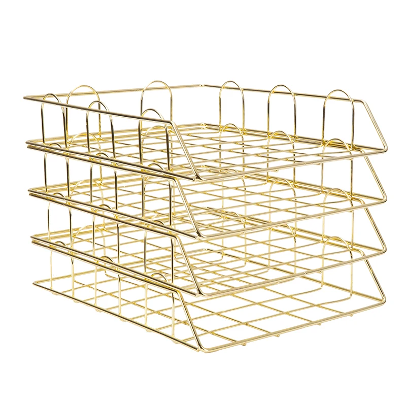 4 tray Yellow Gold Модный креативный Золотой металлический поднос для файлов, органайзер для журналов, настольный набор ручной работы, многослойный органайзер для файлов - Цвет: 4 tray Yellow Gold