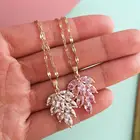 Роскошное женское ожерелье из прозрачного розового циркона, модное ожерелье с подвеской в виде больших листьев для женщин, подарок на день рождения невесты