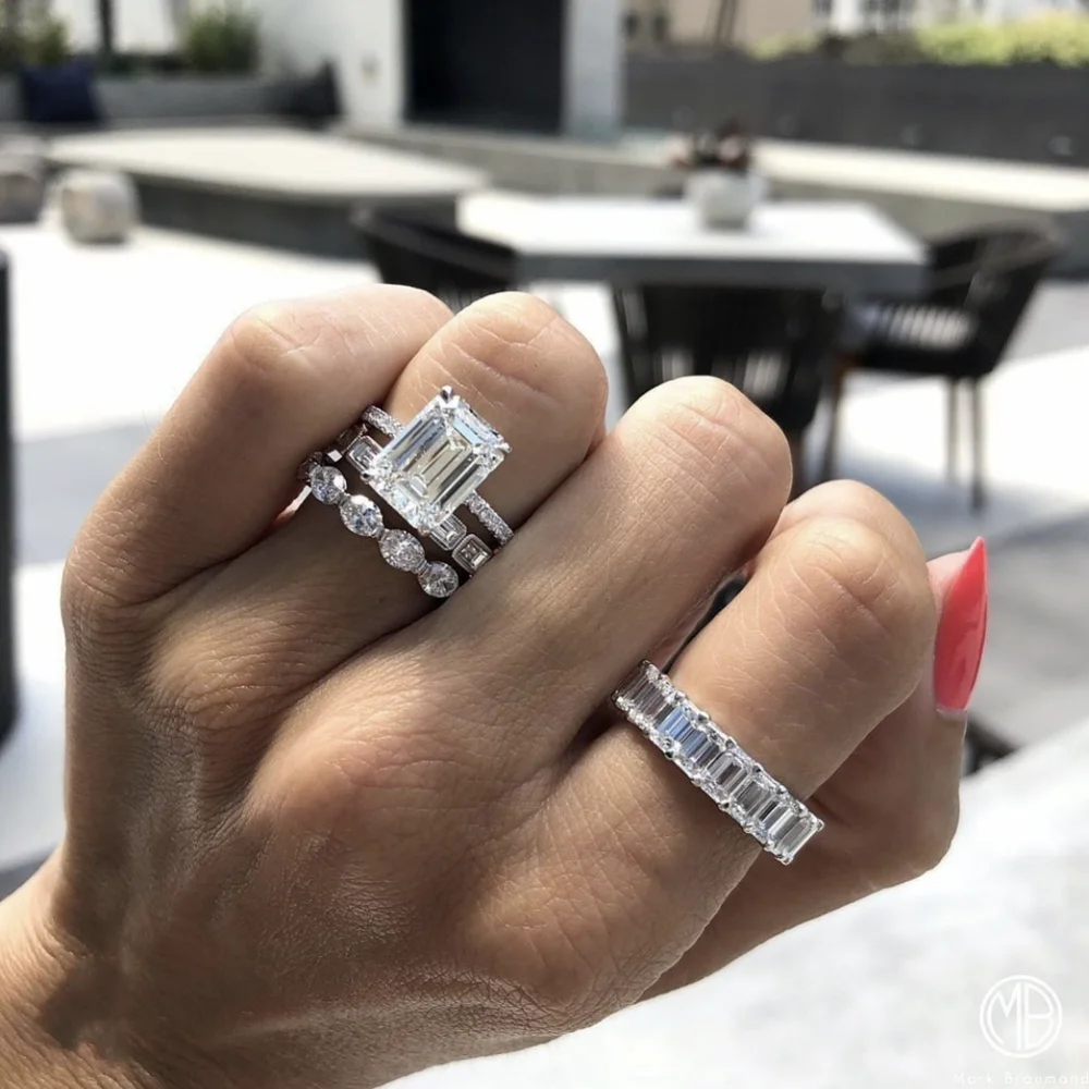 

Original 100% 925 Sterling Silver Wedding Engagement Cocktail Women Emerald cut Diamond Band Rings Jewelry Wholesale