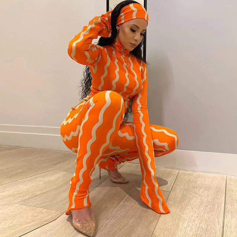 

Elegant Stripe Print Two Piece Set Women Autumn Long Sleeve T Shirt And Skinny Pencil Pants Matching Outfit Streetwear Suit