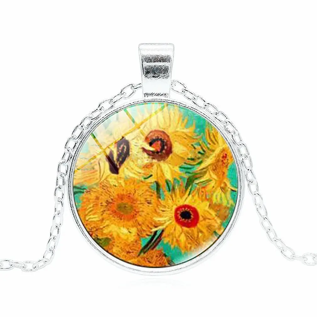 Художественная живопись Подсолнух драгоценный камень стильный кулон ожерелье